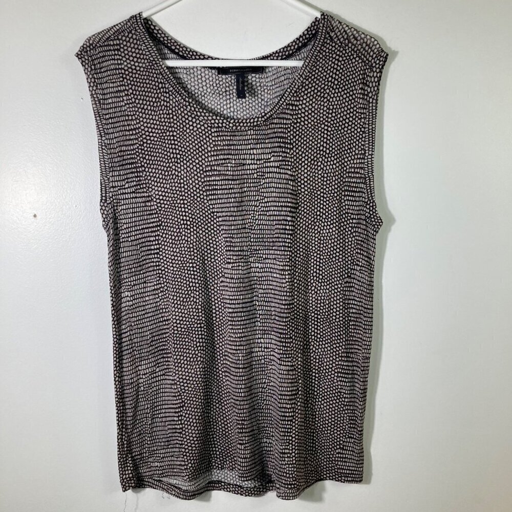 Womens BcbgMaxazria‎ Sleeveless Slinky Tank Top Patterned Gray Brown Black M